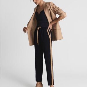 Reiss Navy Frazer Tapered Joggers with Tan Stripe